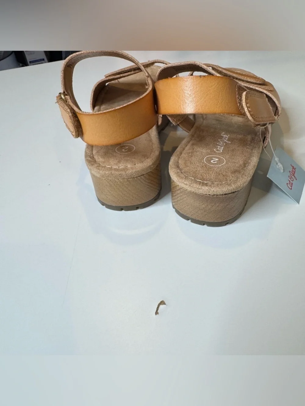 Cat & Jack Toddler Girls Tan Sandals Size 2 Double Strap Velcro Comfort